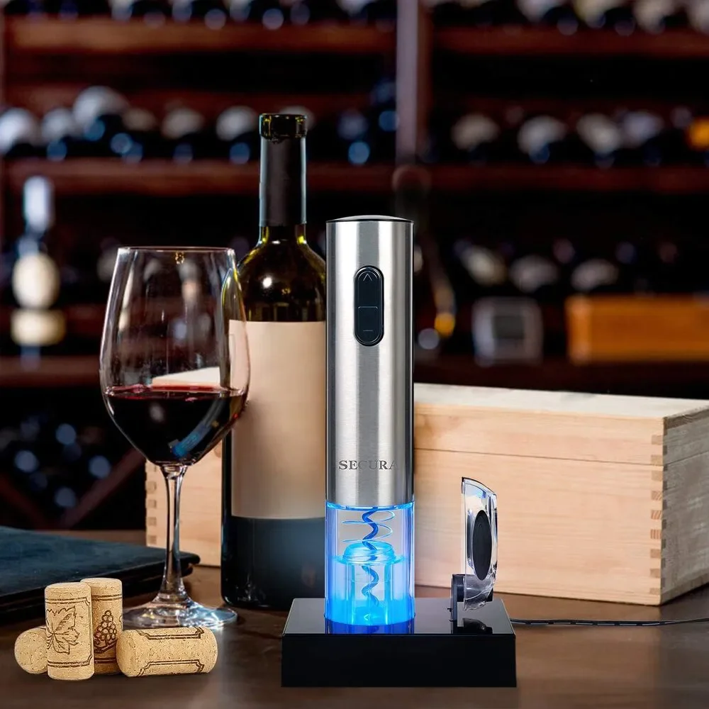Secura Electric Wine Opener NWT Silver Stainless Steel